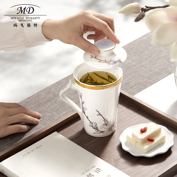 瑪戈隆特 進博三件套濾茶杯旅行套裝1#進博玉蘭-黃金琺瑯彩
