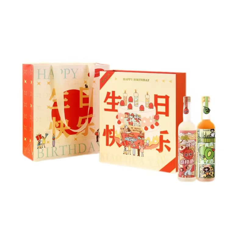 小花樣生日快樂常規禮盒 258ml*2瓶 （青梅酒+荔枝酒）